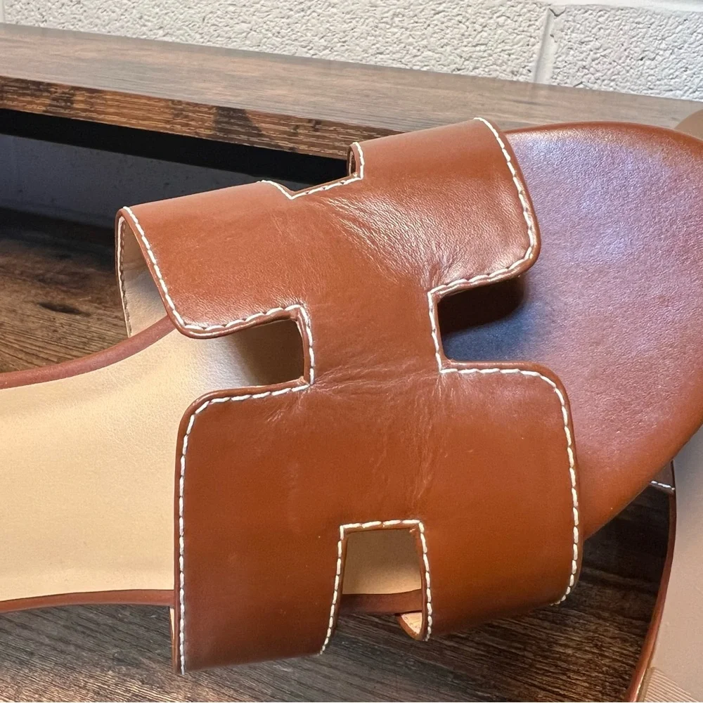 French Sole Alibi Brown Leather Flat Sandals Slip On Open Round Toe Women's 9.5 - Picture 9 of 10